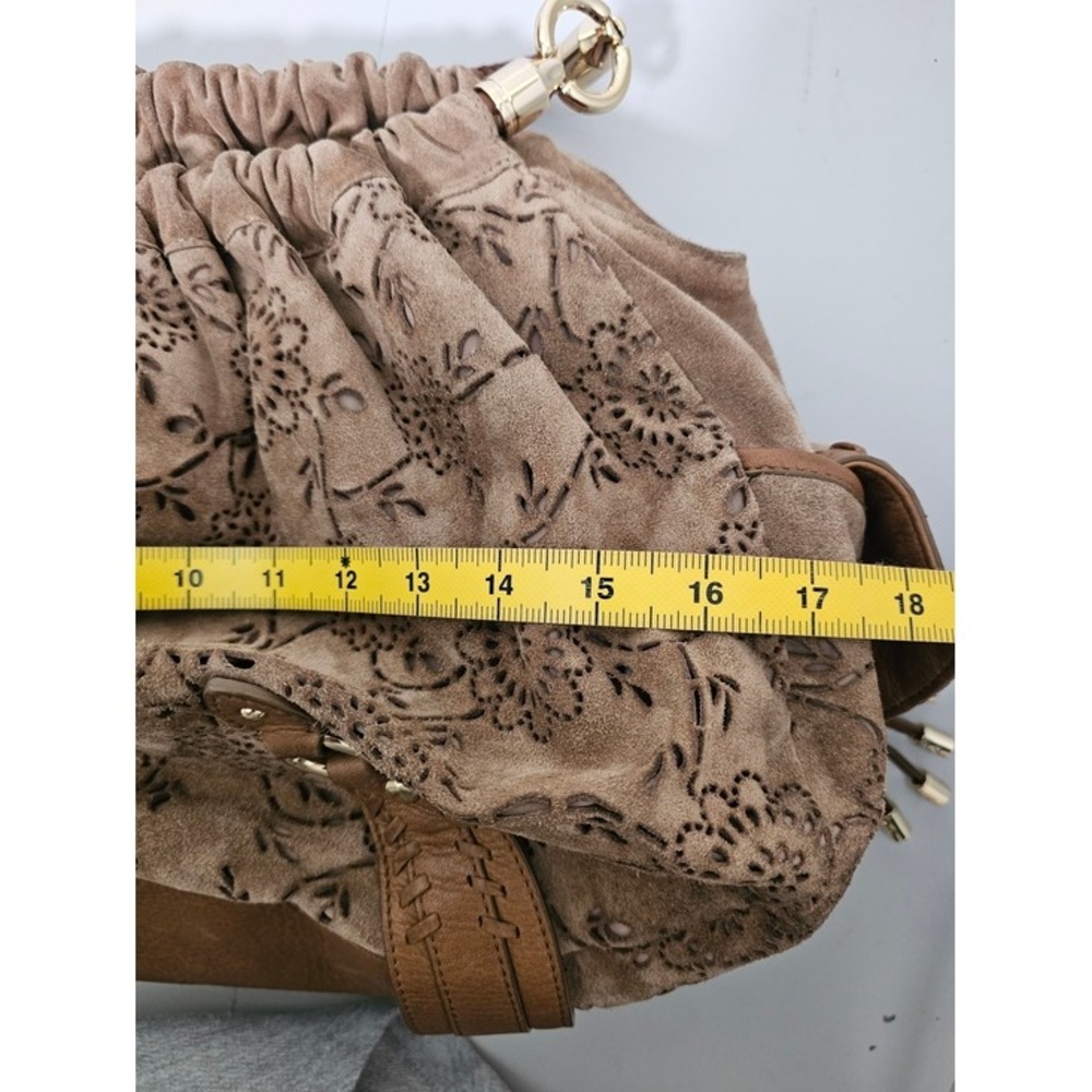 Cole Haan Brown Floral Embossed Suede Hobo Bag - Picture 10 of 14